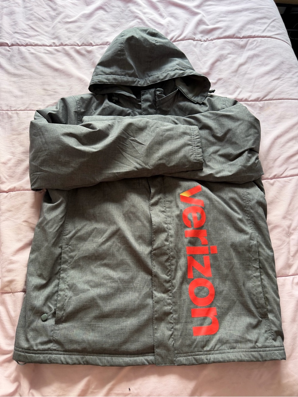 Verizon Hooded Winter Jacket - Gray with Bright Red Logo